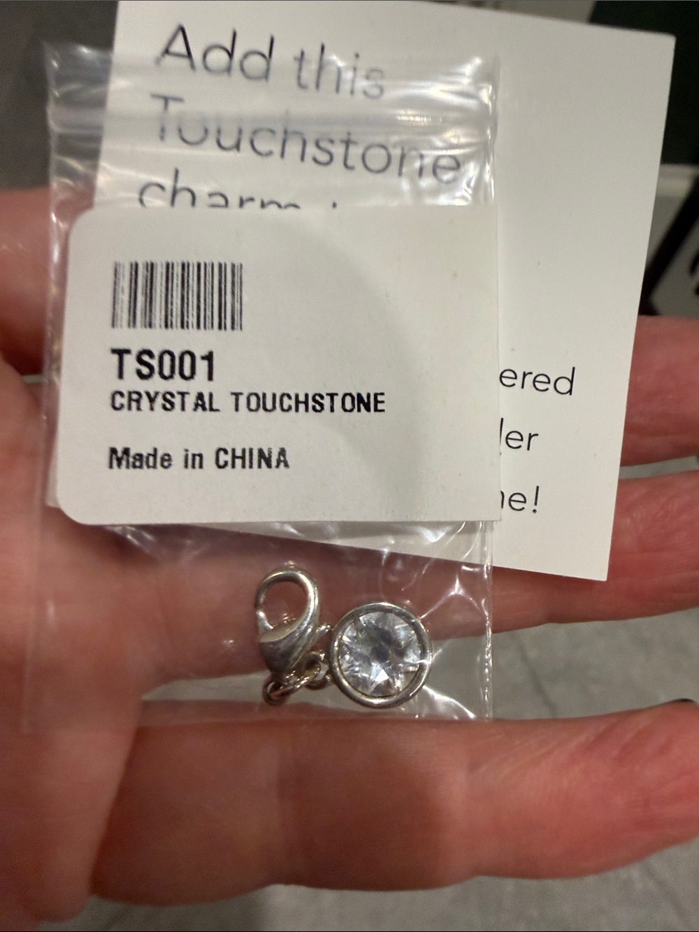 Touchstone Crystal Clear Crystal Charm with Silver Tone Lobster Clasp